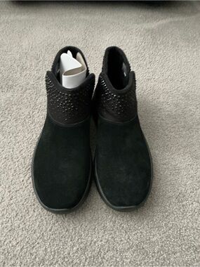 Skechers Black Suede Ankle Boots with Studded Collar